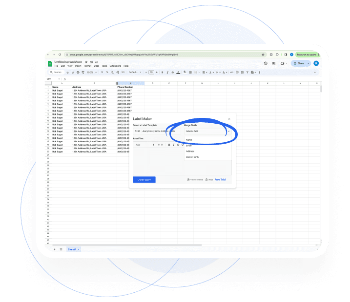 Merge spreadsheet data into your label template